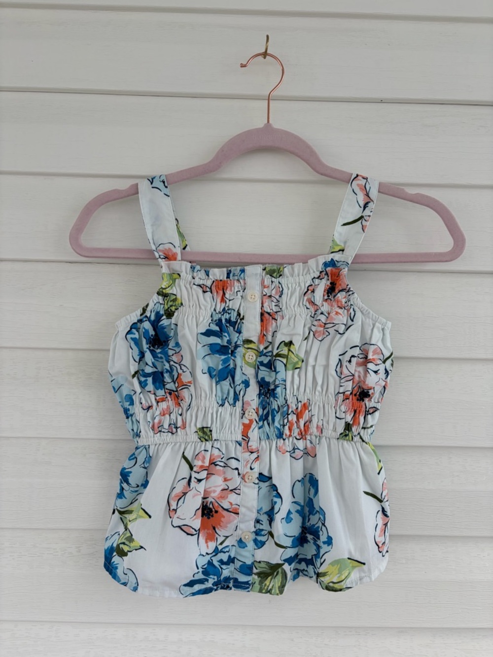 Abercrombie Kids White and Blue Floral Patterned Summer Tank